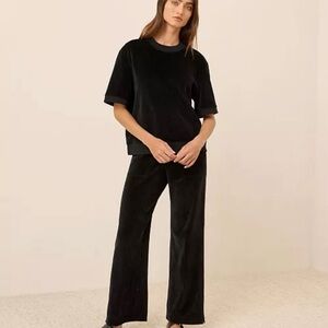 Pact Organic Velvet Wide-Leg Pants Set in Black Medium NWT